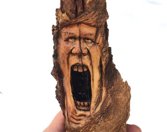 Wood Spirit Carving, Hand Carved Wood Art, Face Sculpture, Rustic Home Decor, by Josh Carte, OOAK Handmade Woodworking, Perfect Wood Gift