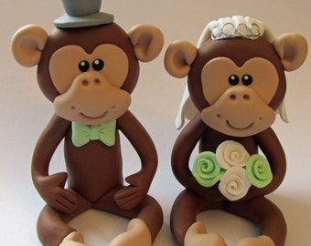Bride And Groom Monkey Wedding Cake Topper,