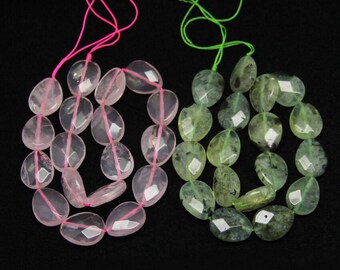 18PCS Strand,Polished Natural Rose Quartz Pear Shape Beads,Faceted Teardrop Raw Green Prehnite Beads,17x21mm