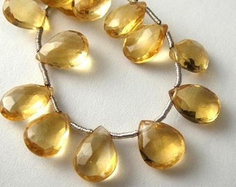 Citrine Pear Briolette, Faceted Gemstone, 2 MATCHED PAIRS, (4pcs) Wholesale Beads, Brides, 9-10mm