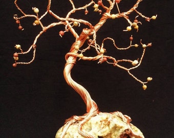 Handmade Copper Wire and Rock - Twisted Bare Tree Sculpture (93)