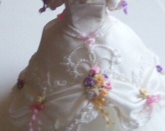 Beautiful handmade 1/12th scale dollhouse miniature silk gown /ballgown