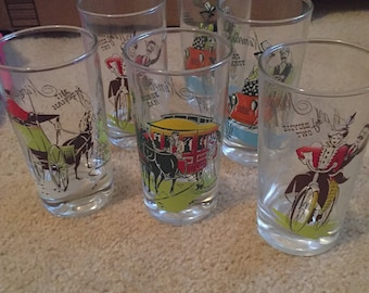 Set of 6 1950s Gay Nineties Glasses