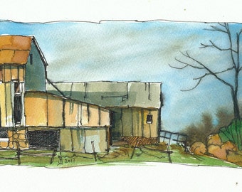 Set of 3 watercolour prints - Barns by Judit Szabo