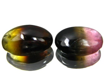 7.85Cts Rare Color Natural Bi-Color Tourmaline Oval Cab Pair From Africa !!!!!