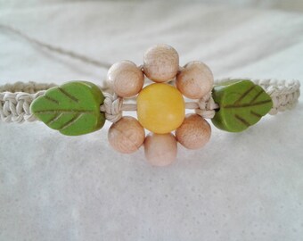Natural Hemp Daisy Flower Anklet - Hemp Ankle Bracelet - Natural Bohemian Jewelry