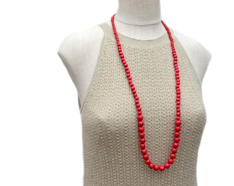 long red necklace / long red beaded necklace / long beaded necklace / wood bead necklace / red statement necklace