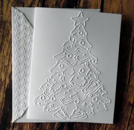 10 Christmas Tree Cards White Embossed Christmas Card Set