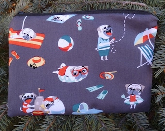 Pugs zippered bag, make up bag, accessory bag, Pugs Day Off, The Scooter
