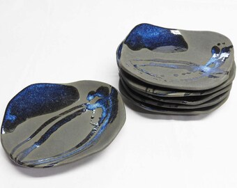 Ceramic plates, Handmade Plates, Restaurant ware, Japanese Ceramics, Dinnerware, Dessert plates, Ocean blue, W35