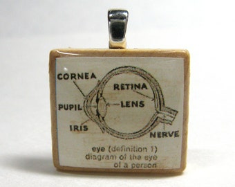 Eye drawing - vintage dictionary Scrabble tile pendant