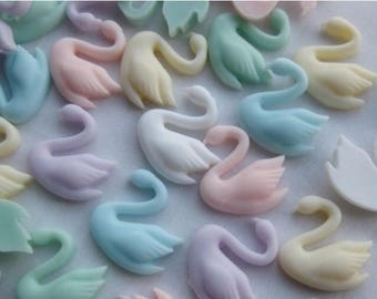 Swan Cabochons, Swan Flatbacks, Bird Cabochons, Bird Flatbacks, Resin Cabochons, Kawaii, Pastel, Applique, Embellishment,