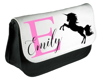 Personalised Girls Unicorn Pencil Case Make Up Bag School Kids Custom