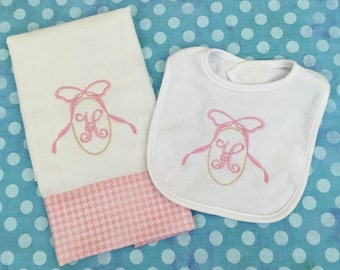 Burp cloth and bib set Embroidered burp cloth and bib
