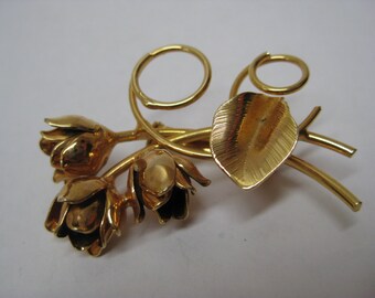 Rose Flower Gold Brooch Vintage Pin