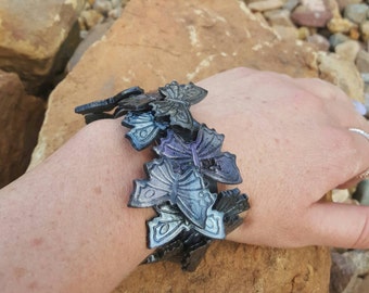 Iridescent Butterfly Polymer Clay Cuff Bracelet