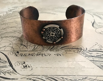 Hammered Cuff Bracelet, Copper Jewelry, Silver and Copper, Mixed Metal Bracelet