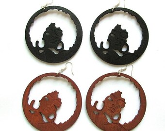 afro girl wooden earrings