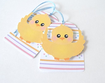 Easter Surprise Tags Set of 10: holiday, gift tag, baby chick, pastels, spring - LRD010TG