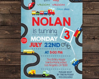 Transportation birthday invitation - Truck Party - Train birthday - Transportation Printable Invitation - PDF Instant Download #DPI9123tr