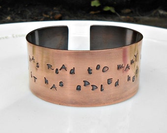 Louisa May Alcott Bracelet, Literary Quote Cuff, She Has Read Too Many Books, Book Quote, Literary Gift, Gift for Book Lover, Gift for Her.