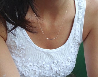 Curved bar necklace - Rose gold tube necklace - dainty layered jewelry