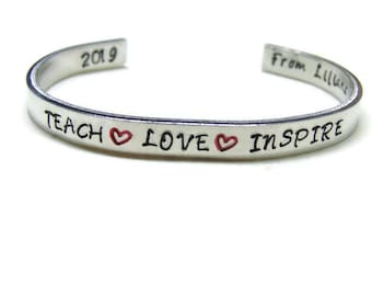 Teach Love Inspire Bracelet; Personalized Teacher Gift; Custom Teacher Bracelet; Teach Inspire Love Cuff Bracelet; Teacher Appreciation Gift