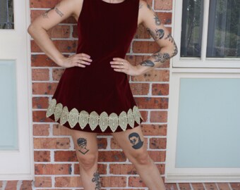 Vintage Burgundy Velvet Boned Tunic Dress