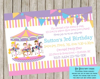 Carousel party invitation and thank you note set
