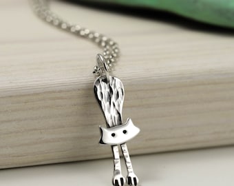 Cat Necklace - Sterling Silver Cat Jewellery - Hanging Cat - Cat Lover Gift
