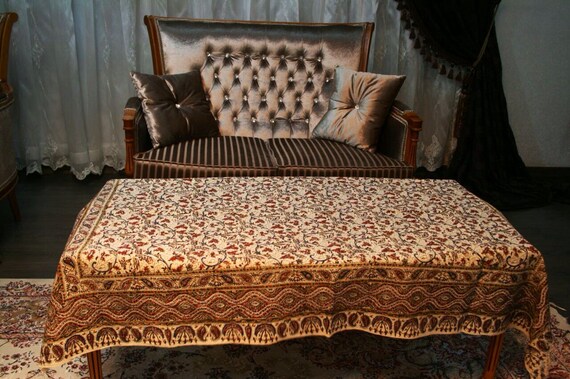 Rectangle 60" inches florals tablecloth , handmade tapestry with natural dyes, wall decor, natural textile with tassels