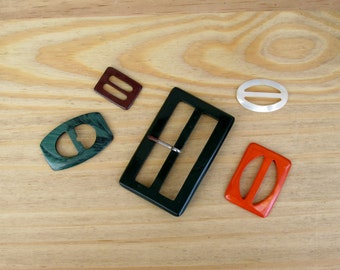 Art Deco Belt Buckles Clips Clasps Pearl Green Brown Orange 1930s 1940s