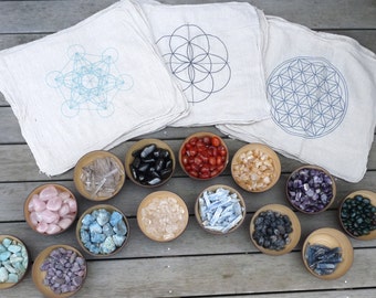 CRYSTAL GRID CLOTHS --- set of 3 -- 100% cotton, all natural, sacred geometry, grid templates