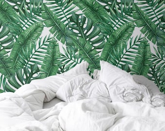 Banana And Monstera Leaf Wallpaper Removable Self Adhesive Tropical Wall Banana And Monstera Leaf Wallpaper Removable Self Adhesive Tropical Wall