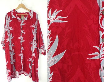 90s Red & Gray Floral Hawaiian Shirt Mens Size 5X, 5XLT, Red Hawaiian Shirt, Summer Shirt, Tropical, Beach Shirt, Hawaii,Mens Hawaiian Shirt