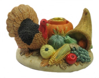 Thanksgiving Candle Holder, Turkey Candle Holder, Vintage Thanksgiving Centerpiece, Fall Cornucopia Candle Holder