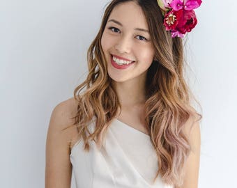 statement flower crown // pink spring racing flower crown / spring races flower crown headband / flower fascinator bohemian