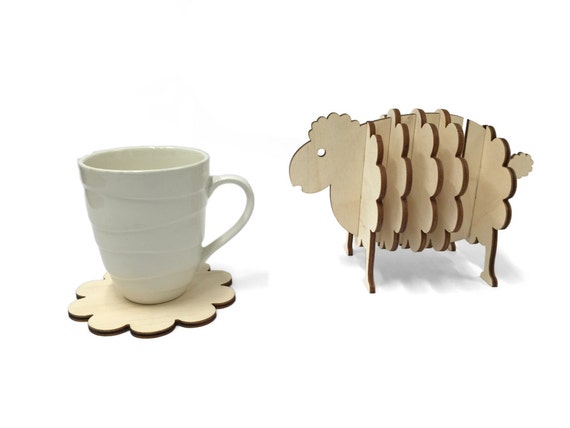 Wooden Sheep Coaster Set Handmade Animal Coasters Home Decor