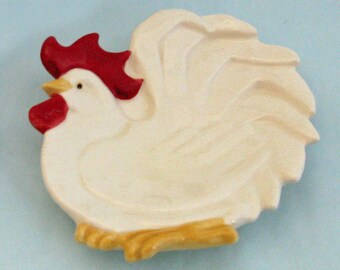 White Rooster Tea Bag Holder or Small Spoon Rest Ceramic Earthenware