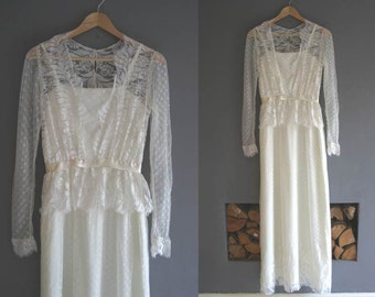 70s Ivory Lace Maxi Dress XS