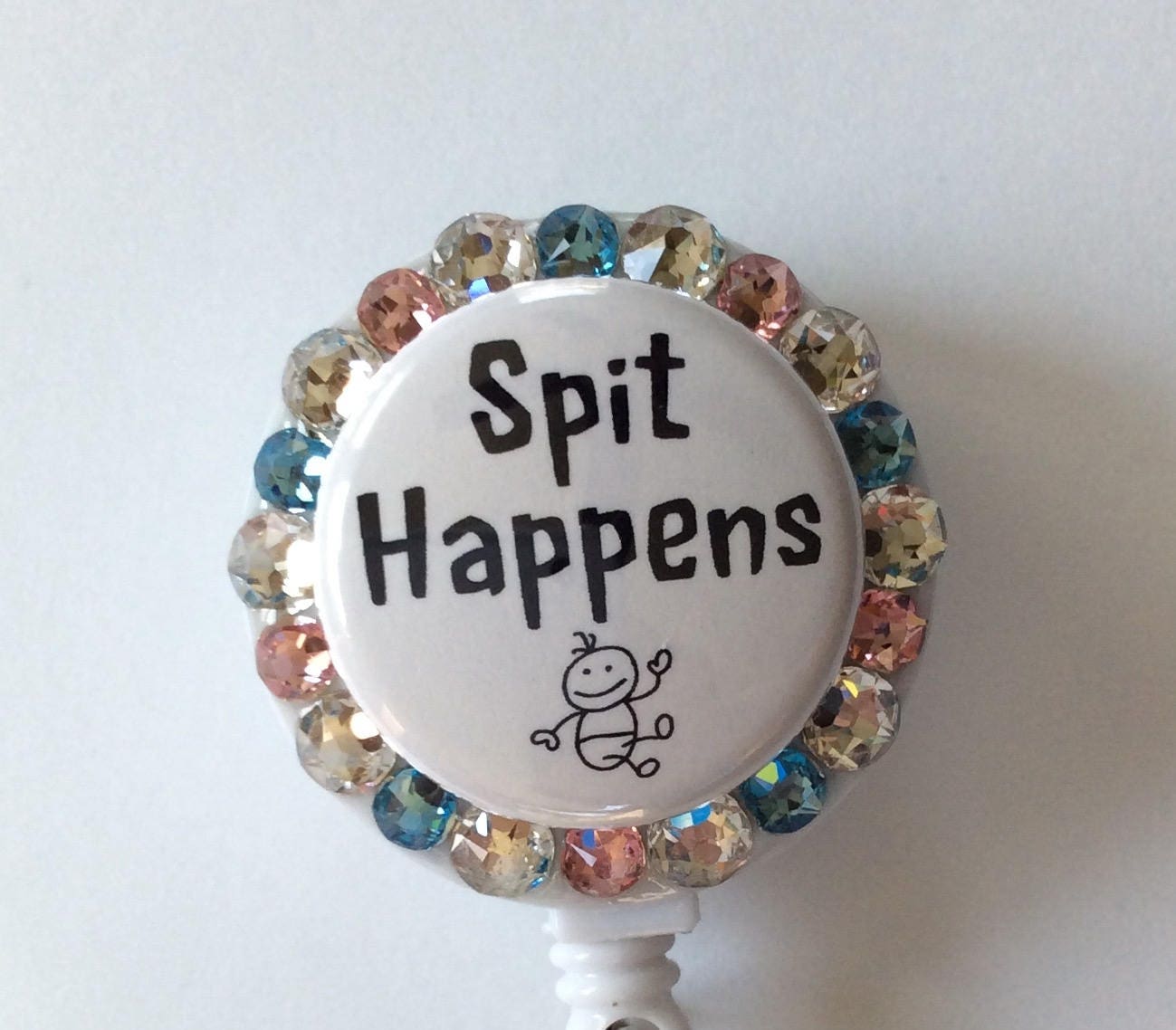 Spit Happens Baby Badge ID Holder With Charms Beads