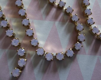 3mm Rose Pink Opal Rhinestone Chain - Brass Setting - Czech Crystals