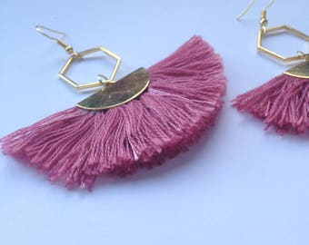 Boho Tassel Earrings, Boho Fanned Tassel Earrings, Rose Pink Tassel Earrings, Statement Earrings, Bohemian Earrings, Modern Earrings