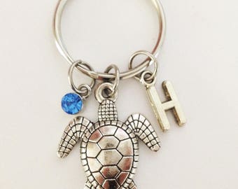 Turtle keychain - personalized keychain - initial keychain - friendship keychain - best friend gift - Christmas gift