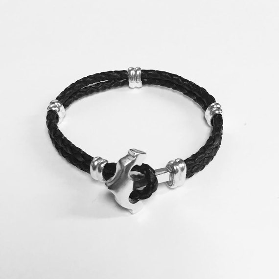 Anchor of sterling silver with leather bracelet- DD CUSTOM JEWELRY