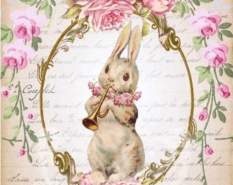 Listing for Spring Pink Rose Easter Bunny Fabric Blocks Blocks