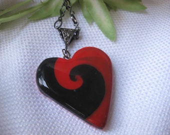 Red and Black Swirl Heart Pendant