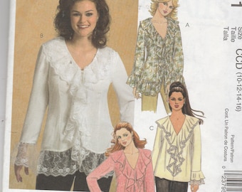 McCalls 5281 Vintage Pattern Womens Loose Fitting Blouse In 4 Variations Size 10,12,14,16 UNCUT