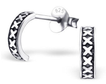 Oxidised Silver Cross Stud Earrings