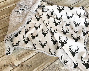 Minky Baby Blanket- Deer baby blanket- Baby Boy Blanket- Baby Girl Blanket- Woodland Blanket- Baby Blanket Minky